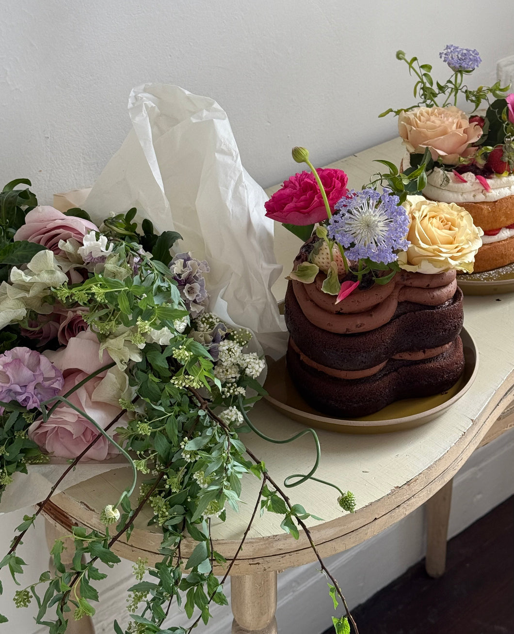 Flowers by Ford Bouquet & Heart Shaped Valentine's Day Cake